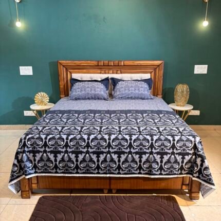 Black & Grey Baroque Floral 100% Cotton Digital Printed King Size Bed Sheet