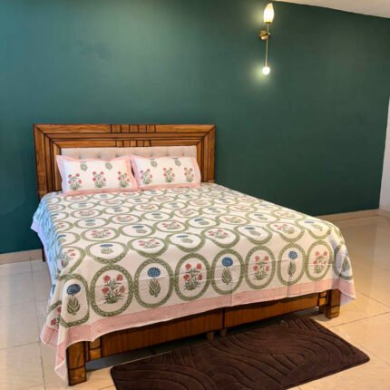 Botanic Bloom Hand Block Printed 100% Cotton King Size Bedsheet