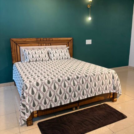 Handblock-Inspired Gre Anokhi Print Duck Fabric Pure Cotton King Size Bed Sheet