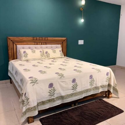Lavender Bloom Hand Block Printed 100 Percent Cotton King size bedsheet