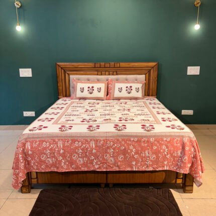 Rust Red Floral Anokhi Print Duck Fabric Pure Cotton King Size Bed Sheet