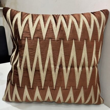 Luxury Brown Velvet Cushion Cover with Elegant Gold Zigzag Embroidery
