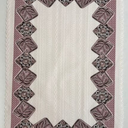 Elegant Embroidered Polyester Table Mat in Ivory & Rose Brown with Lace Border