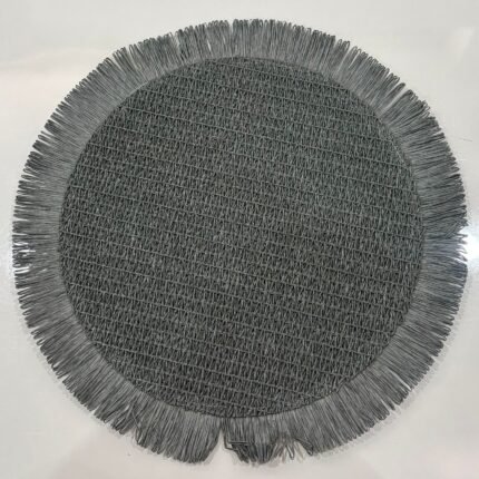 Slate Grey Woven Round Placemat with Looped Fringe