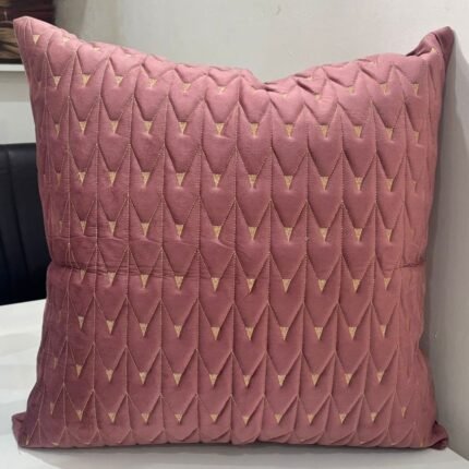 Luxury Blush Pink Velvet Cushion Cover with Gold Geometric Embroidery