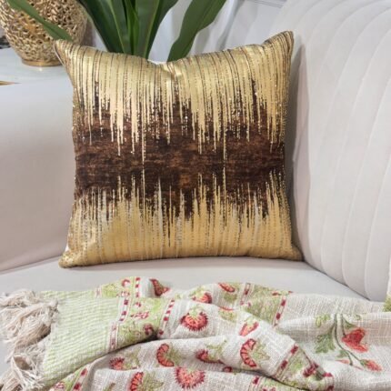 Luxury Gold & Brown Metallic Velvet Cushion Cover