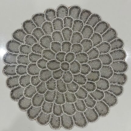 Elegant Silver Hand-Beaded Floral Table Mat