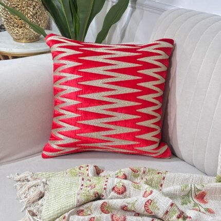 Royal Red & Gold Zigzag Embroidered Cushion Cover