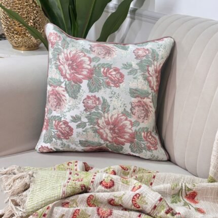 Vintage Floral Printed Suede Cushion Cover – Soft Pastel Tones