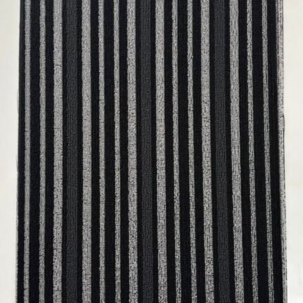Durable PVC mat with grey hoopla stripes, anti-skid, and easy to clean. Perfect for enhancing your front door entrance
