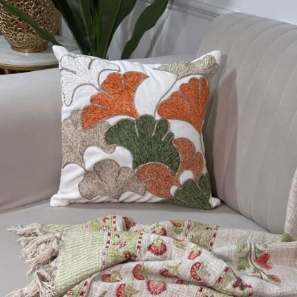 AUTUMN LEAF TEXTURED EMBROIDERED CUSHION COVER