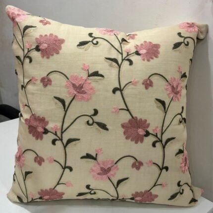 Blush Vine Embroidered Cushion Cover – Soft Elegance for Serene Spaces