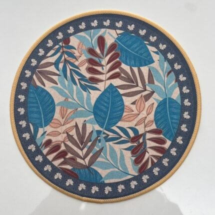Leaf Pattern Round Fabric Mat – Durable Cotton-Blend, Easy to Clean