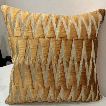 Luxury Mustard Velvet Cushion Cover with Elegant Silver Embroidery