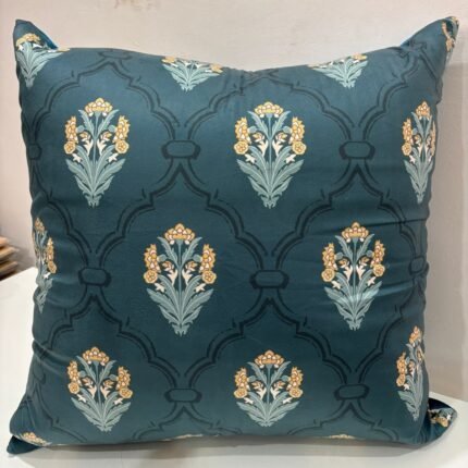 Royal Teal & Marigold Botanical Lattice Cushion Cover