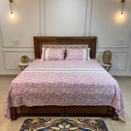 South Cotton Floral Print Bedsheet Set in Soft Blush Pink