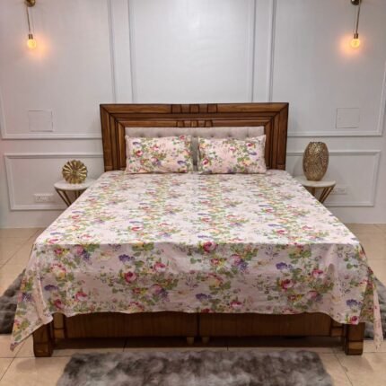 Elegant Pastel Floral Cotton Bedsheet Set with Pillow Cover