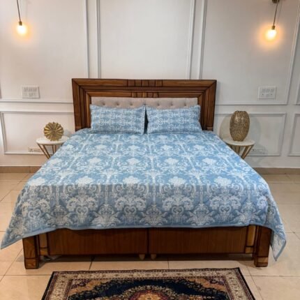 Serene Traditions: Neutral Tone Block-Print Style Bedspread Set