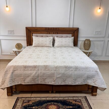 The Royal Heritage: Ivory Elephant Motif Quilted Bedcover