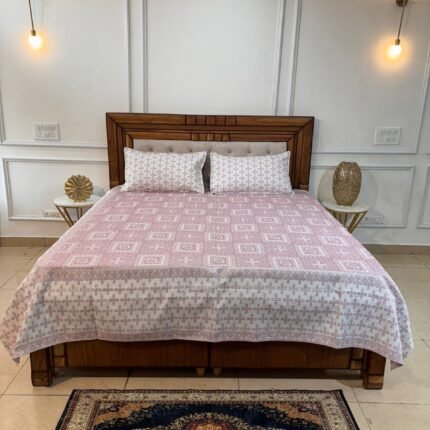 Blush Heritage Handblock Bedcover with Coordinated Pillow Covers
