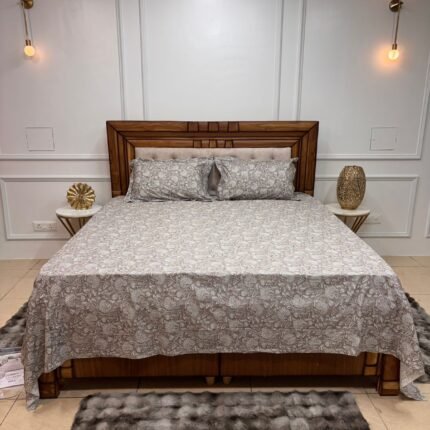 Elegant Grey Floral Printed Cotton Bedsheet Set with Pillow Covers
