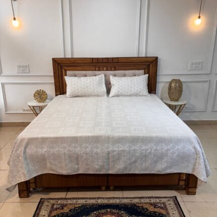 Ethic Elegance: Premium Cream Cotton Bedcover with Traditional Borders