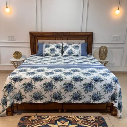 Classic Grandeur: Bold Blue Floral Sheet with Tailored Borders
