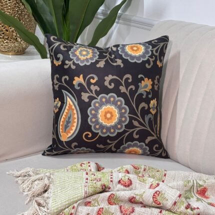 MAJESTIC NOIR FLORAL VINE CUSHION COVER FOR ELEGANT INTERIORS