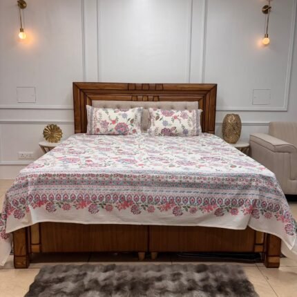 Spring Garden Botanical King Size Bedsheet – Fresh Floral & Border Detail Collection