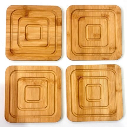 Elegant Square Bamboo Table Mat with Layered Groove Design