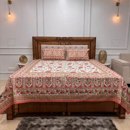 ROYAL PURE COTTON FLORAL BEDSHEET WITH TRADITIONAL RED BORDER