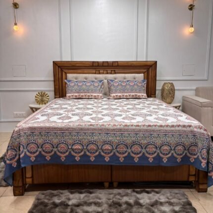 ROYAL BLUE HERITAGE PURE COTTON BEDSHEET WITH CLASSIC ETHNIC BORDER