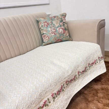 Vintage Floral Quilted Cream Sofa Cover